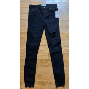 Free People Stretch Denim Skinny Ankle Jeans Women's 26L Black Distressed NWT